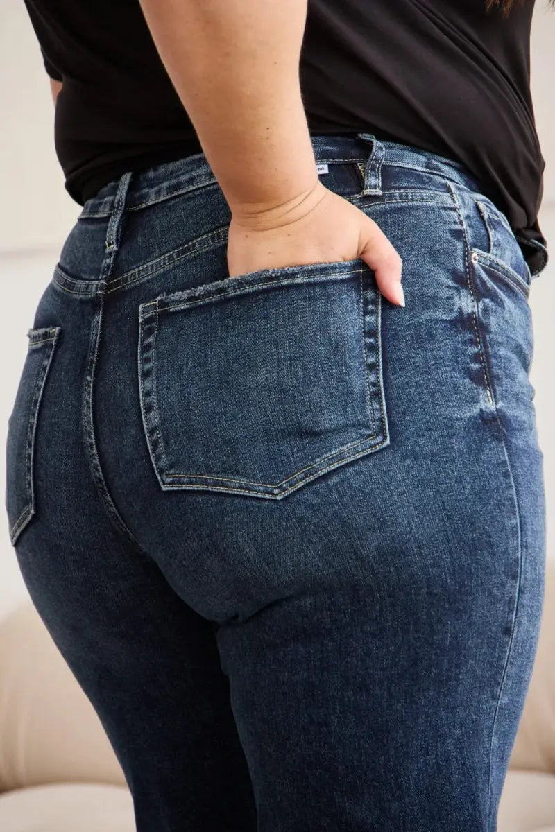 RFM Full Size Tummy Control High Waist Raw Hem Jeans - Love Salve